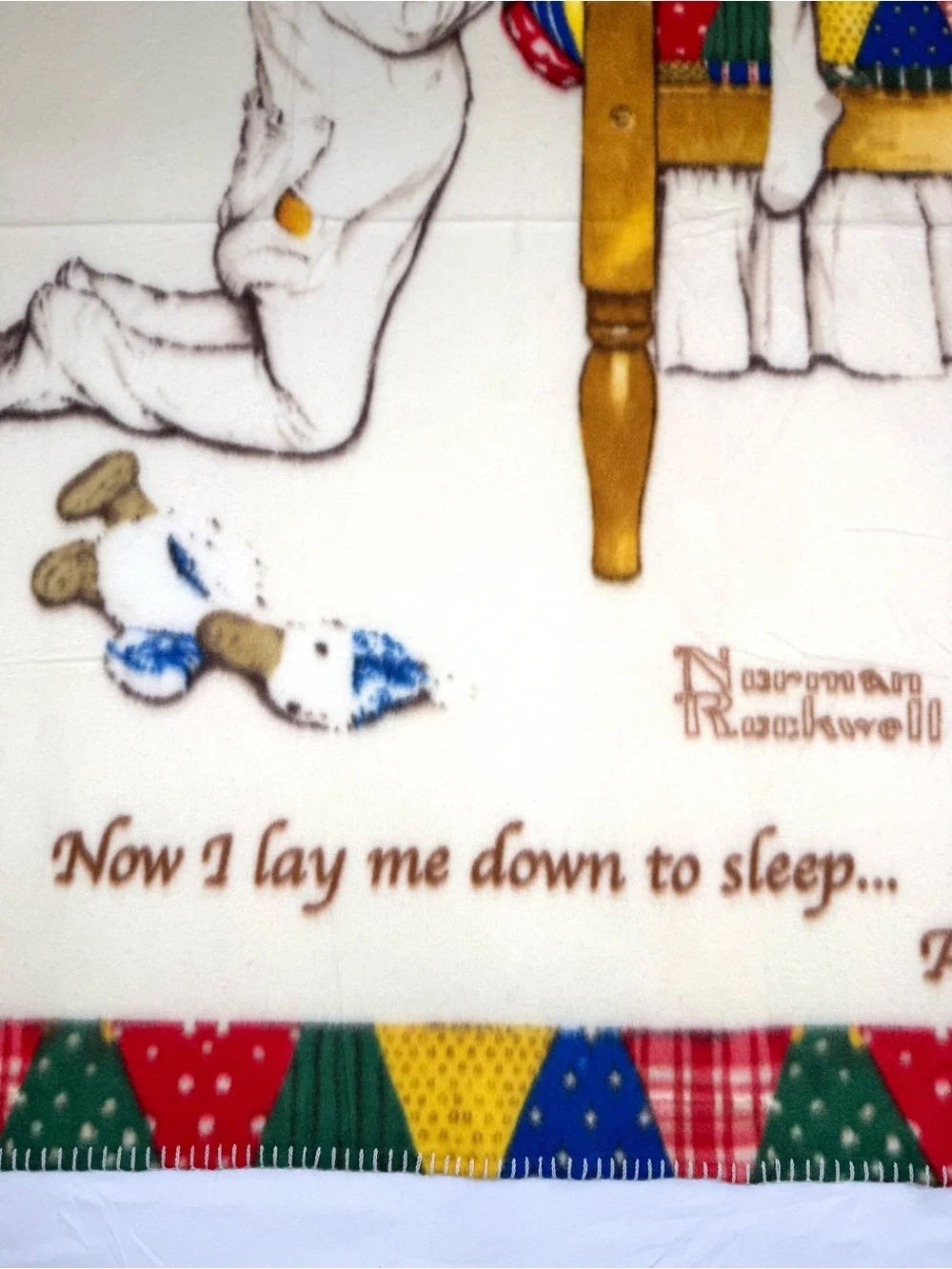 NWT VINTAGE NORMAN ROCKWELL Boys Town Fleece Throw Blanket Lay Me Down To Sleep